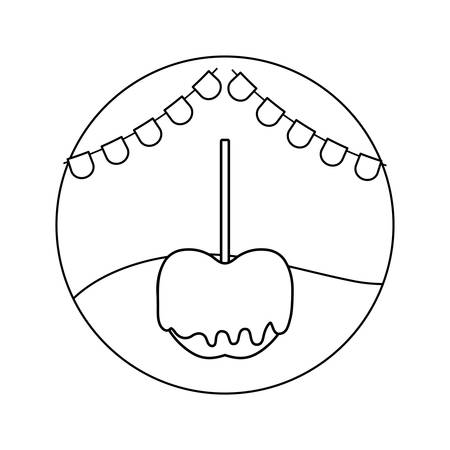 delicious candy apple with garlands in frame circular vector illustration designのイラスト素材