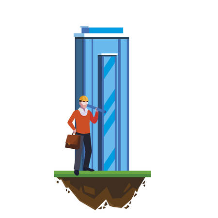 architect builder worker with building vector illustration designのイラスト素材