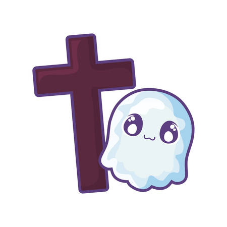 christian cross with ghost on white background vector illustration designのイラスト素材