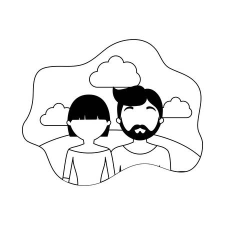 young couple with clouds avatar character vector illustration designのイラスト素材