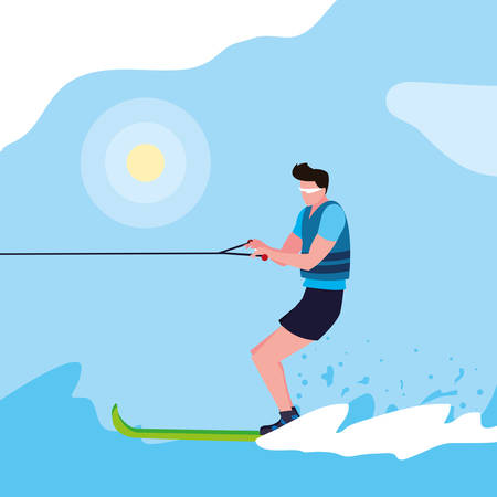 young man practicing water skiing vector illustration designのイラスト素材