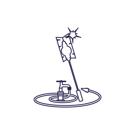 Water tap and hose design, Object home work hygiene equipment domestic and housework theme Vector illustrationのイラスト素材