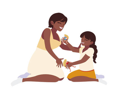 african mother and daughter playing with dolls vector illustration designのイラスト素材