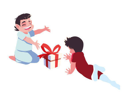 Kid with gift design, Merry christmas season decoration card invitation celebration and holiday theme Vector illustrationのイラスト素材
