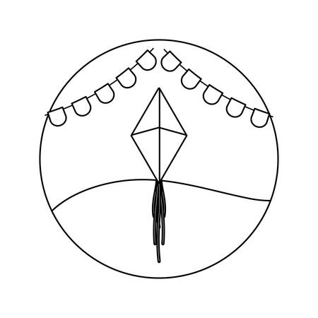 kite flying with garlands in frame circular vector illustration designのイラスト素材