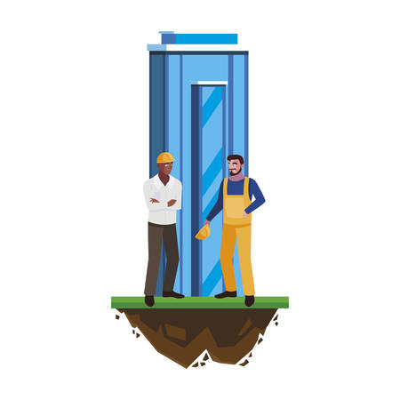 interracial male builders constructors with building vector illustration designのイラスト素材