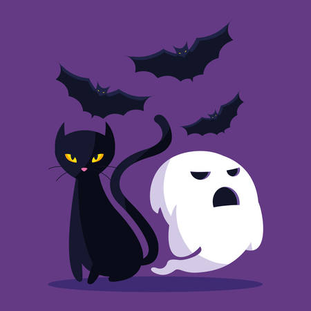 Cat and ghost cartoon design, Halloween holiday horror scary celebration autumn dark and party theme Vector illustrationのイラスト素材