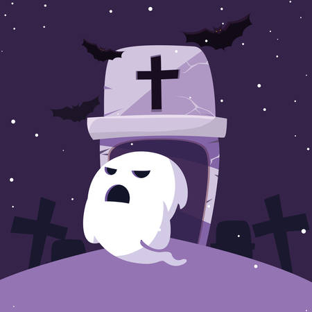 Ghost cartoon design, Halloween holiday horror scary celebration autumn dark and party theme Vector illustrationのイラスト素材
