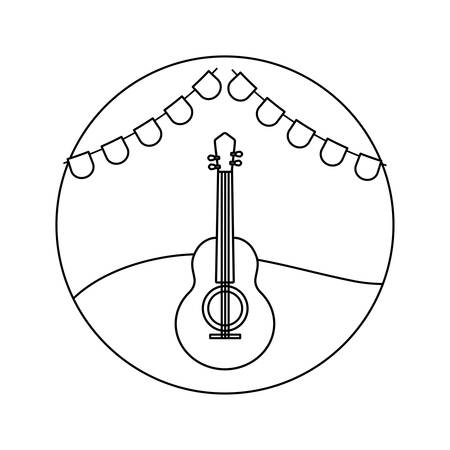 acoustic guitar music with garlands in frame circular vector illustration designのイラスト素材