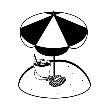 summer sand beach with umbrella and flip flops vector illustration designのイラスト素材