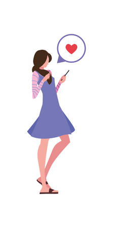 young woman using smartphone social media vector illustrationのイラスト素材