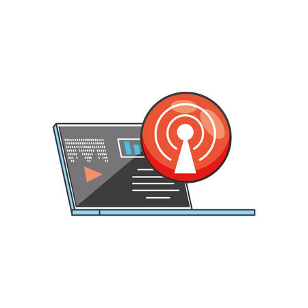 laptop computer with media player and connection vector illustration designのイラスト素材