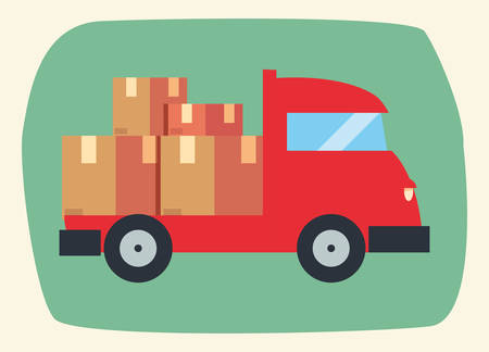 truck cardboard boxes fast delivery logistic vector illustrationのイラスト素材