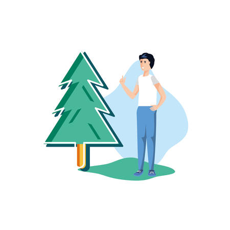 Pine tree and avatar man design, Nature plant summer season environment natural and abstract theme Vector illustrationのイラスト素材