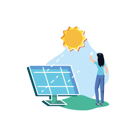 Woman avatar and solar panel design, Sustainability eco friendly green recycle ecology renewable and solution theme Vector illustrationのイラスト素材