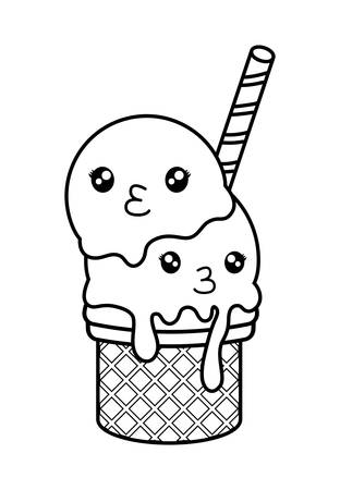 cute ice cream monochrome character vector illustration designのイラスト素材