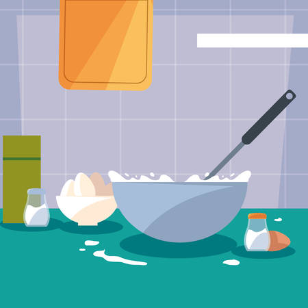 cooking with pan of kitchen and eggs vector illustration designのイラスト素材