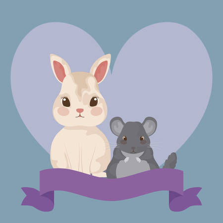 cute rabbit with hamster baby animals vector illustration designのイラスト素材