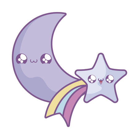 cute shooting star with moon style vector illustration designのイラスト素材