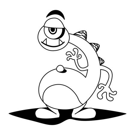 funny monster with neck long comic character vector illustration designのイラスト素材