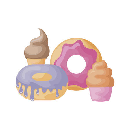 set of delicious donuts with ice cream and cupcake vector illustration designのイラスト素材