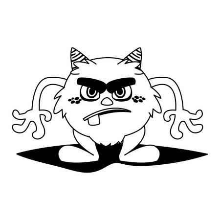 funny monster with horns comic character vector illustration designのイラスト素材