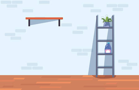 wall brick stairs shelf detergent plant vector illustrationのイラスト素材