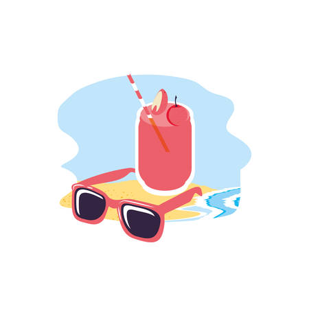 summer sunglasses in the beach with juice vector illustration designのイラスト素材