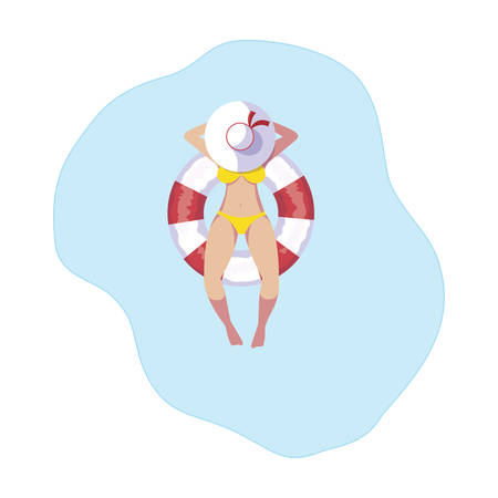 woman with swimsuit and lifeguard float floating in water vector illustration designのイラスト素材