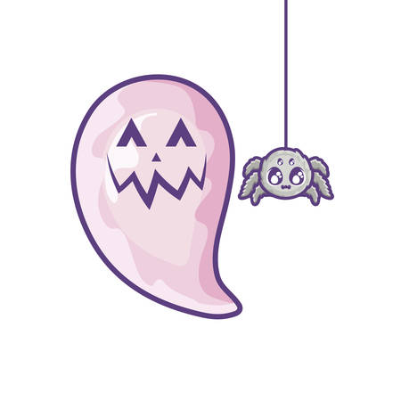 funny halloween ghost with spider on white background vector illustration designのイラスト素材