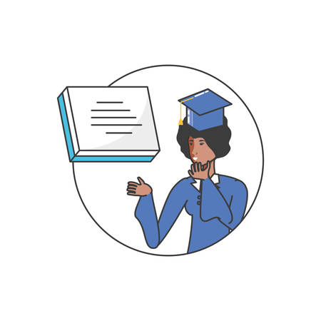 yound student afro girl graduated character vector illustration designのイラスト素材