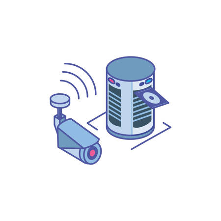 surveillance camera with server equipment vector illustration designのイラスト素材