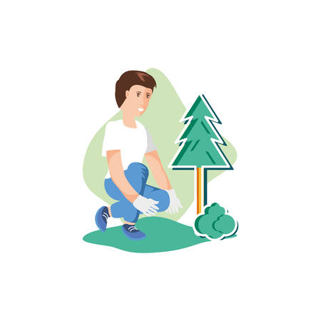 Man avatar planting tree design, Sustainability eco friendly green recycle ecology renewable and solution theme Vector illustrationのイラスト素材