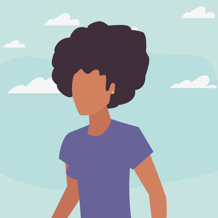 woman portrait character outdoor sky clouds vector illustrationのイラスト素材