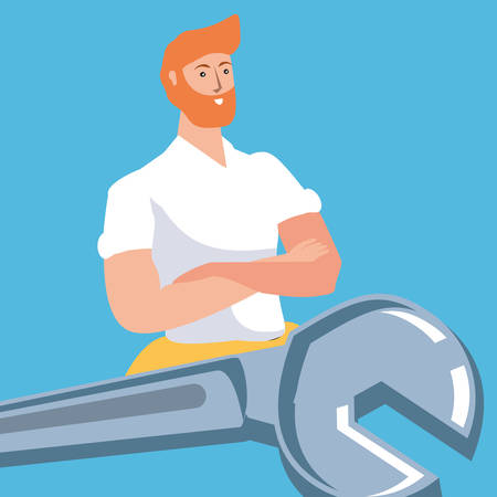 builder constructor worker with wrench key vector illustration designのイラスト素材