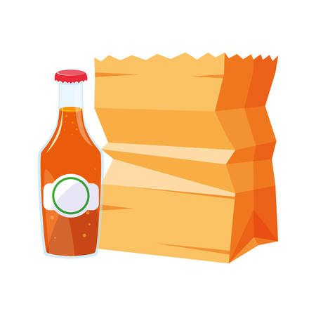paper bag and juice design, Kitchen supply domestic household tool cooking and restaurant theme Vector illustrationのイラスト素材