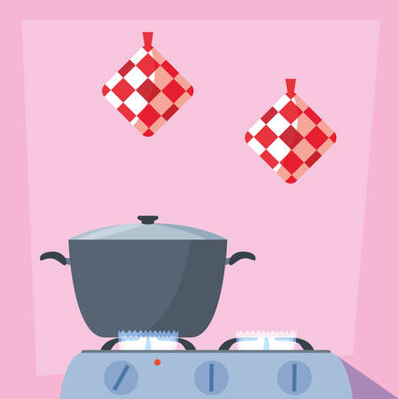 cooking with pot of kitchen in stove vector illustration designのイラスト素材