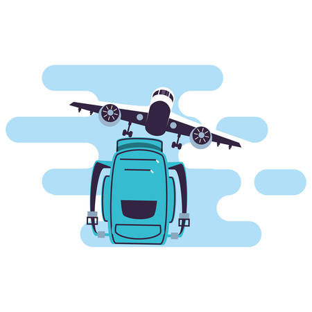 travel bag equipment with airplane vector illustration designのイラスト素材