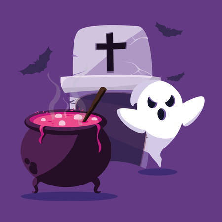 Ghost cartoon and bowl design, Halloween holiday horror scary celebration autumn dark and party theme Vector illustrationのイラスト素材