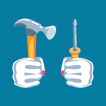 hands fist power with hammer and screwdriver vector illustration designのイラスト素材