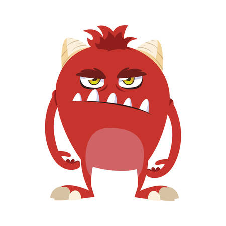funny monster with horns comic character vector illustration designのイラスト素材