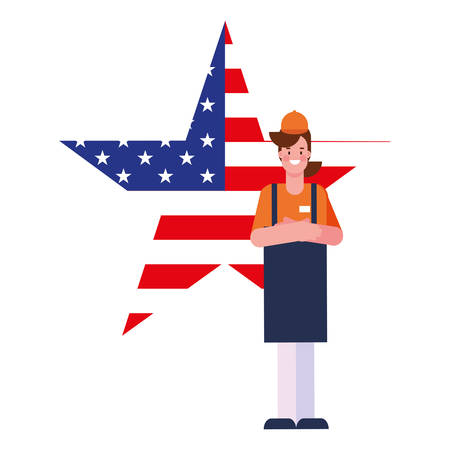 happy labor day - seller woman american flag shape star vector illustrationのイラスト素材