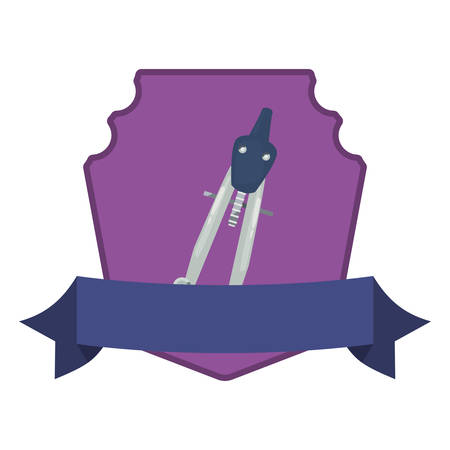 compass supply back to school flat badge ribbon vector illustrationのイラスト素材