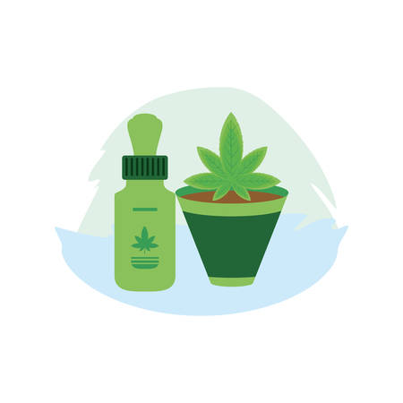 cannabis bottle product dropper with houseplant vector illustration designのイラスト素材