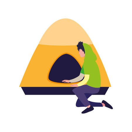 man with tent camping hiking vector illustrationのイラスト素材