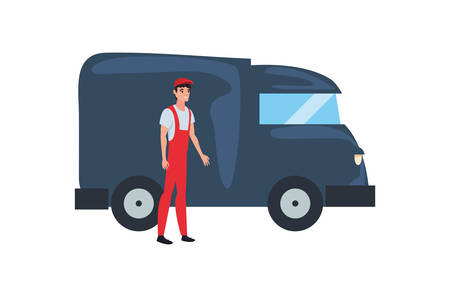 man box with delivery truck logistic vector illustrationのイラスト素材