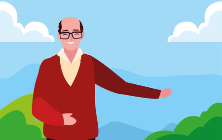 grandfather character family member outdoors vector illustrationのイラスト素材