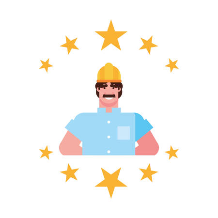 happy labor day - contractor man stars emblem vector illustrationのイラスト素材