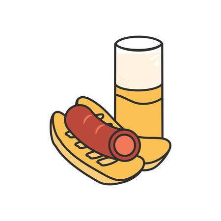 glass of beer with hot dog oktoberfest icon vector illustration designのイラスト素材
