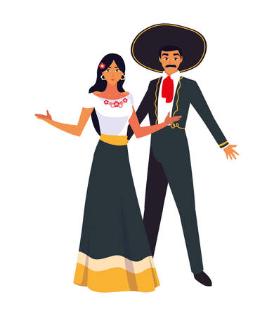 Mexican couple design, Mexico culture tourism landmark latin and party theme Vector illustrationのイラスト素材